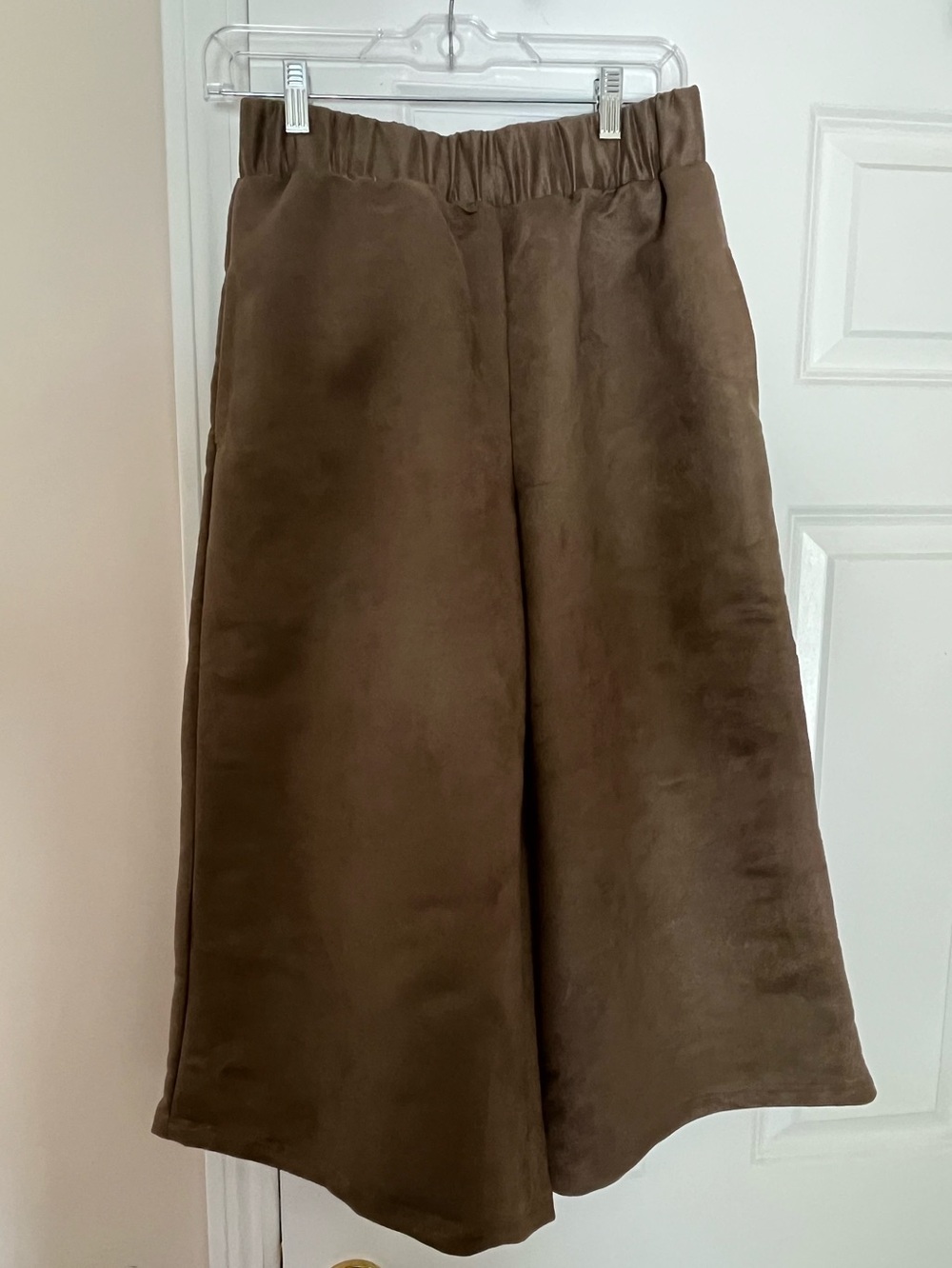 brown wide leg faux suede culottes